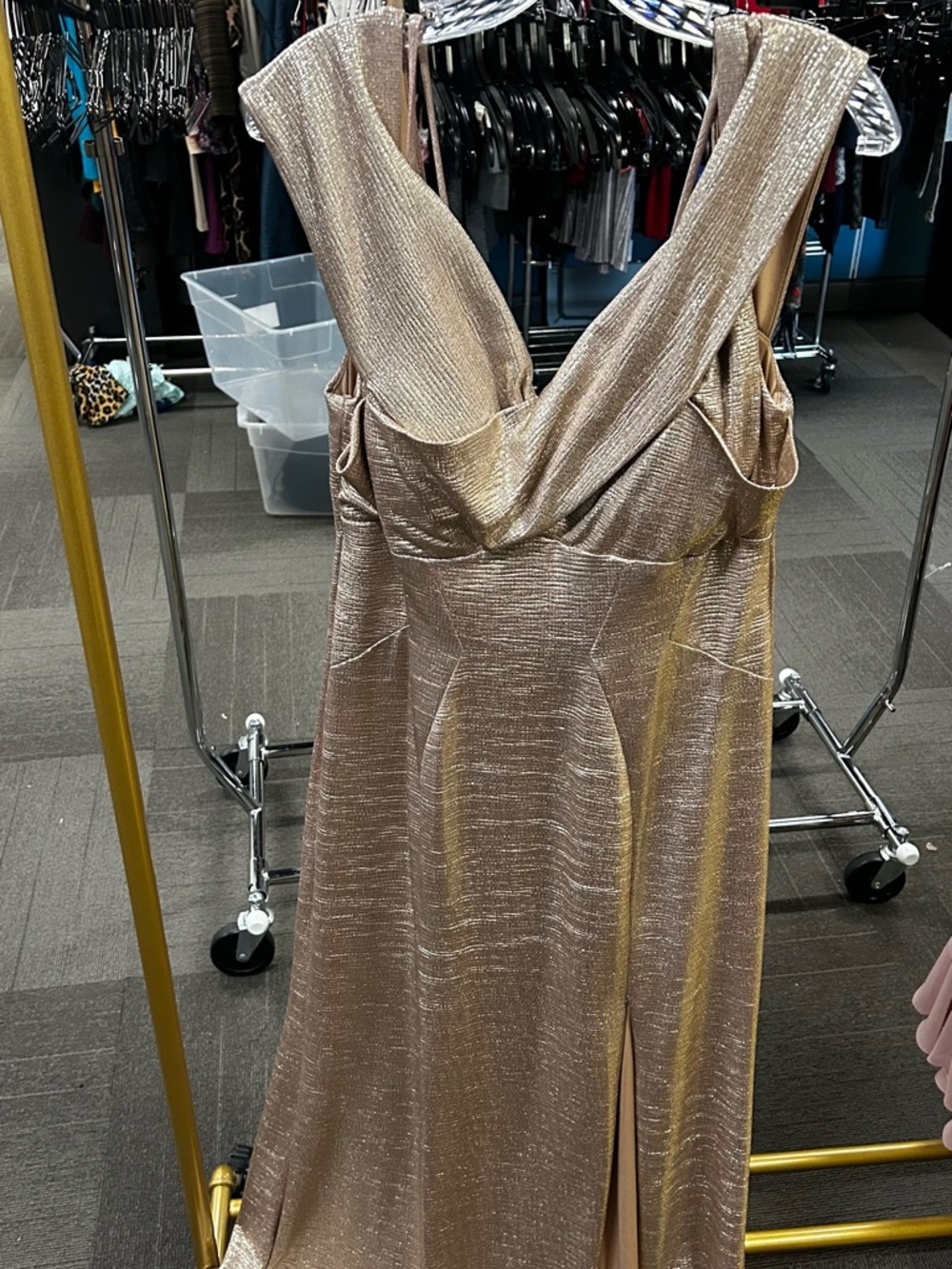 Night Way Collections Metallic Champagne Gold Prom Gown